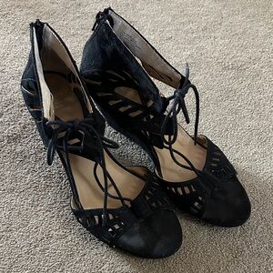 Material Girl Black Lace-Up Heels
